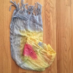 Parisian Scarf Blue Yellow Pink Silver w/ Fringe